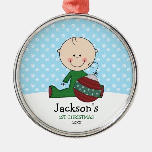 Niedliches Baby-Jungen-1. Weihnachten Silbernes Ornament (Vorne)