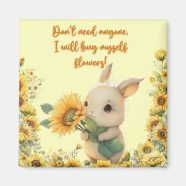 Niedliches Baby-Kaninchen mit Sonnenblume | Square Magnet