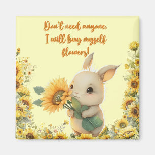 Niedliches Baby-Kaninchen mit Sonnenblume Square Magnet