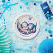 Niedliches Baby Kitten Schlafen auf dem Mond Pappteller (Party)