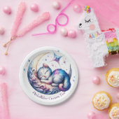 Niedliches Baby Kitten Schlafen auf dem Mond Pappteller (Party)