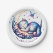 Niedliches Baby Kitten Schlafen auf dem Mond Pappteller (Vorderseite)