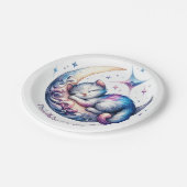 Niedliches Baby Kitten Schlafen auf dem Mond Pappteller (Schrägansicht)