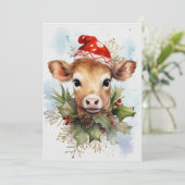 Niedliches Baby Kuh Winter Weihnachtswasser Einladung (Stehend Vorderseite)