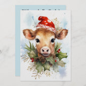 Niedliches Baby Kuh Winter Weihnachtswasser Einladung (Vorne/Hinten)