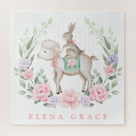Niedliches Baby Lamb & Bunny Floral Greenery Oster Puzzle
