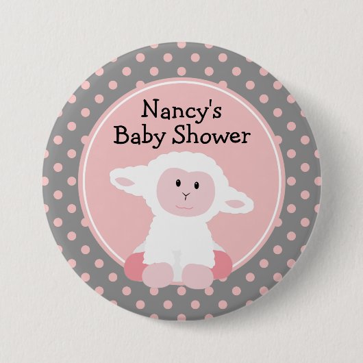 Niedliches Baby Lamb mit Polka Dots Baby Dusche Button (Vorderseite)