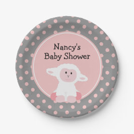 Niedliches Baby Lamb mit Polka Dots Baby Dusche Pappteller