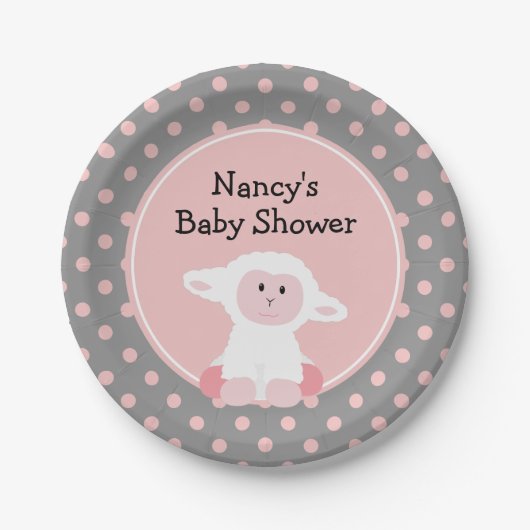 Niedliches Baby Lamb mit Polka Dots Baby Dusche Pappteller (Vorderseite)