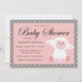Niedliches Baby Lamb und Polka Dots Baby Dusche Einladung (Vorderseite)