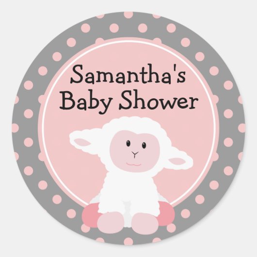 Niedliches Baby Lamb und Polka Dots Personalisiert Runder Aufkleber (Vorderseite)
