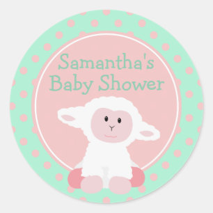 Niedliches Baby Lamb und Polka Dots Personalisiert Runder Aufkleber