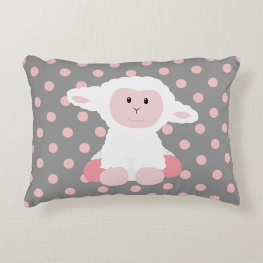 Niedliches Baby Lamb und Polka Dots Zierkissen (Vorderseite)