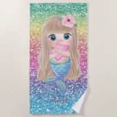 Niedliches Baby Mermaid, farbenfroher Glitzer Strandtuch (Vorderseite)