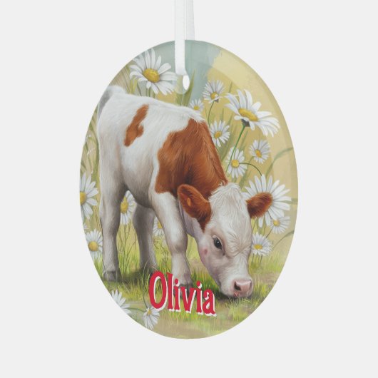 Niedliches Baby, Milchkuh, Land, Aquarellfarbe Ornament Aus Glas (Vorderseite links)