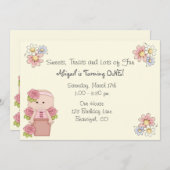 Niedliches Baby mit Rose in Blume Pot 1. Geburtsta Einladung (Vorne/Hinten)