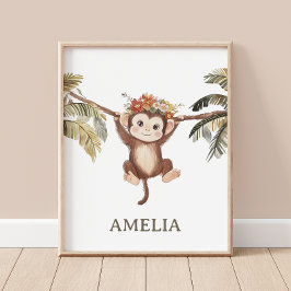 Niedliches Baby Monkey Boho Safari Kinderzimmer Wa Poster