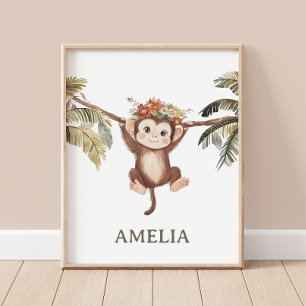 Niedliches Baby Monkey Boho Safari Kinderzimmer Wa Poster