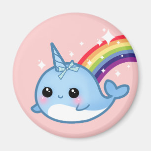 Niedliches Baby narwhal mit Regenbogen und Sternen Magnet