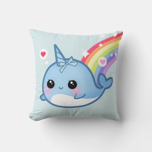 Niedliches Baby narwhal und Regenbogen Kissen (Vorderseite)