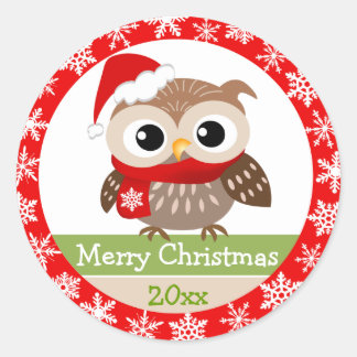 Niedliches Baby Owl 1. Weihnachtskleber Runder Aufkleber