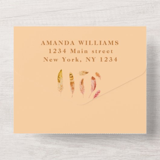 Niedliches Baby Owl Bird Feathers Bohemisch Wasser All In One Einladung (Rückseite)