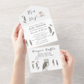 Niedliches Baby Owl Bird Feathers Bohemisch Wasser All In One Einladung (Abreißen)