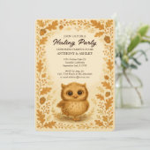 Niedliches Baby Owl Fall Dusche Wald Nesting Party Einladung (Stehend Vorderseite)