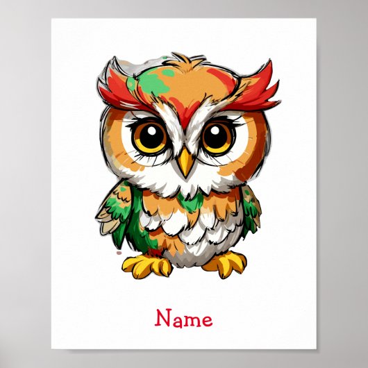 Niedliches Baby Owl Individuelle Name Poster (Vorne)