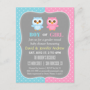 Niedliches Baby Owl Thema Gender Reveal Party Einladung