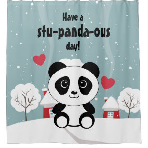 Niedliches Baby Panda im Winterschnee grau Duschvorhang