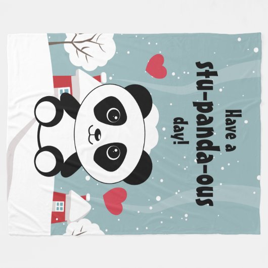 Niedliches Baby Panda im Winterschnee grau Fleecedecke (Vorderseite (Horizontal))