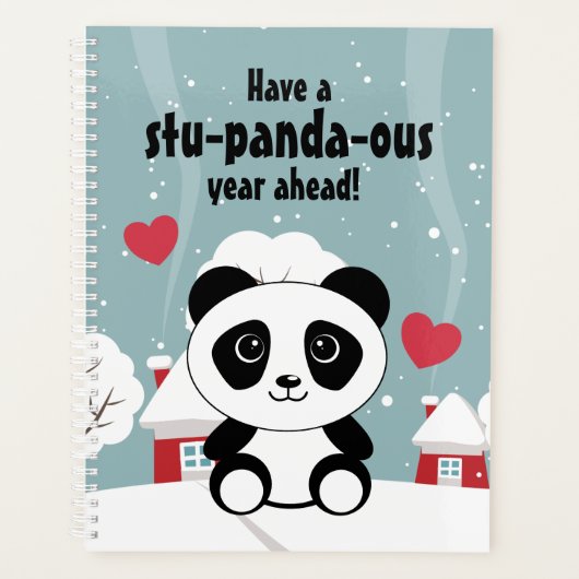 Niedliches Baby Panda im Winterschnee grau Planer (Vorderseite)