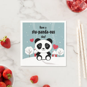 Niedliches Baby Panda im Winterschnee grau Serviette
