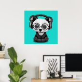 Niedliches Baby Panda mit Kopfhörern Poster (Heimbüro)