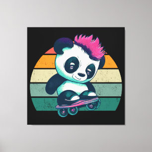 Niedliches Baby Panda mit Mohawk Skater Panda Leinwanddruck