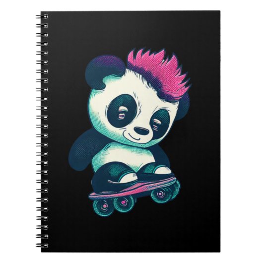 Niedliches Baby Panda mit Mohawk | Skater Panda Notizblock (Vorderseite)
