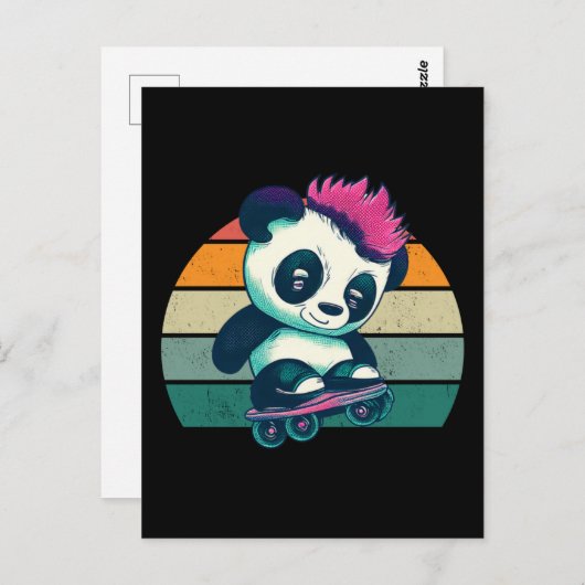 Niedliches Baby Panda mit Mohawk | Skater Panda Postkarte (Vorne/Hinten)