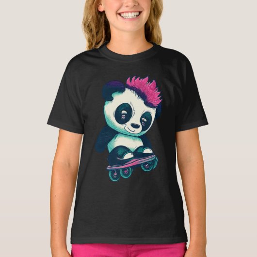 Niedliches Baby Panda mit Mohawk | Skater Panda T-Shirt (Vorderseite)
