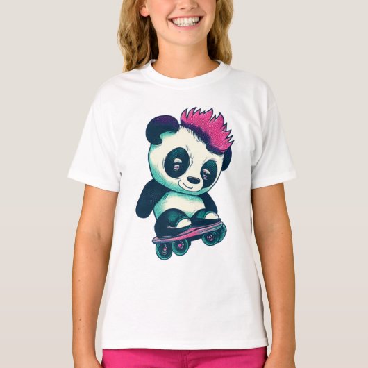 Niedliches Baby Panda mit Mohawk | Skater Panda T-Shirt (Vorderseite)