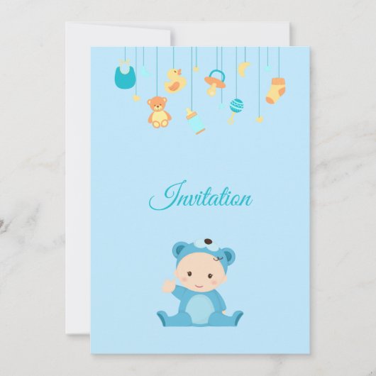 Niedliches Baby-Party blau Einladung (Vorderseite)