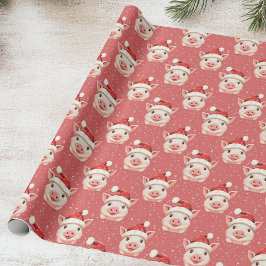 Niedliches Baby Pig in Weihnachtsmannmütze Geschenkpapier