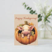 Niedliches Baby Pig und Pumpkin Erntedank Postkart Postkarte (Stehend Vorderseite)