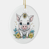 Niedliches Baby-Piglet mit Blume auf ihrem Kopf Keramik Ornament (Rechts)