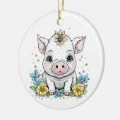 Niedliches Baby-Piglet mit Blume auf ihrem Kopf Keramik Ornament (Links)