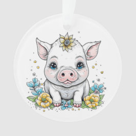 Niedliches Baby-Piglet mit Blume auf ihrem Kopf Ornament