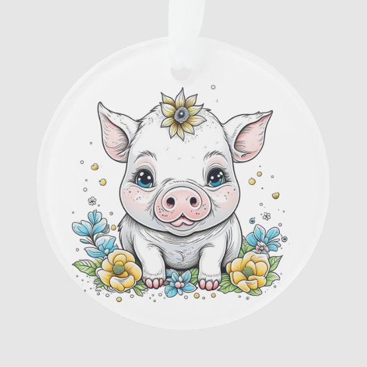 Niedliches Baby-Piglet mit Blume auf ihrem Kopf Ornament (Vorderseite)