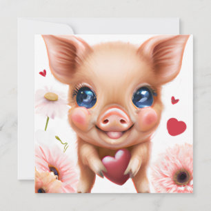 Niedliches Baby-Piglet mit einem Valentinherz Feiertagskarte