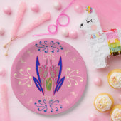 Niedliches Baby Pink Schönes Flora Text Design Pappteller (Party)