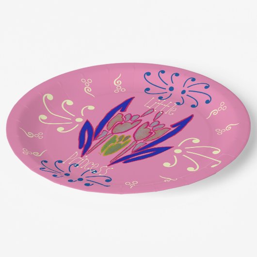 Niedliches Baby Pink Schönes Flora Text Design Pappteller (Schrägansicht)